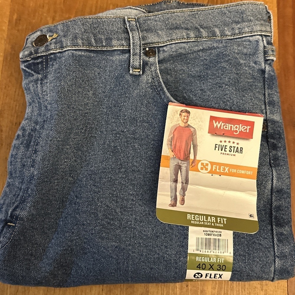 Wrangler Mens 40x30 Five Star Premium Relaxed Fit Denim Jeans NEW mid-Rise
